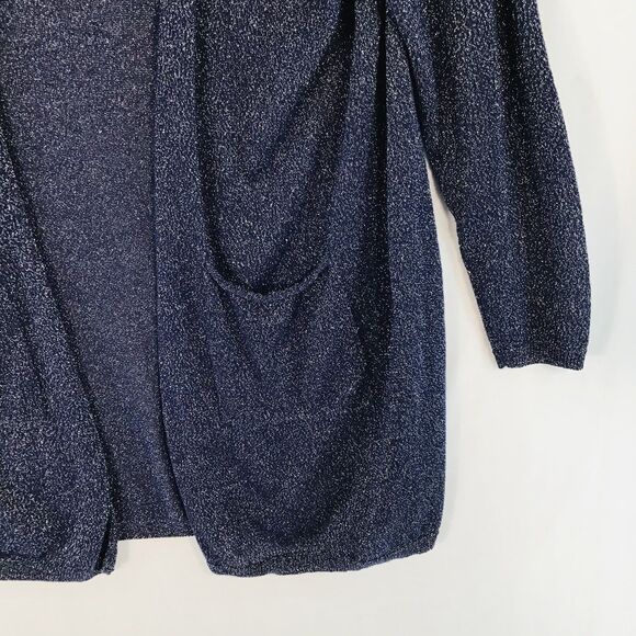 Blue Metallic Knit Open Long Cardigan Long Sleeve Womens Size L Charming Charlie - Picture 6 of 12